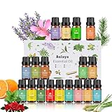 Ätherische Öle Set 18 x 10 ml, Teebaum, Lavendel, Eukalyptus, Weihrauch, Zitronengras, Rosmarin, Orange, Minze, Zitrone, Bergamotte, Ylang-Ylang, Grapefruit,Kamille, Rose, Vanille, Patchouli (Braun)