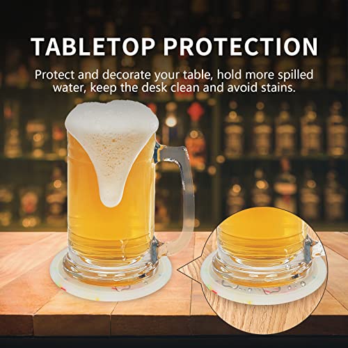 Yofri Drink Coasters With Holder, Cute Non-Slip Silicone Coasters, Glow In Dark, Gift Ideas, Soft Cup Coasters For Drinks, Desk Coasters In Office, Patio, Rubber Bar Coaster Set, 6 Pcs, Clear White #TOP2