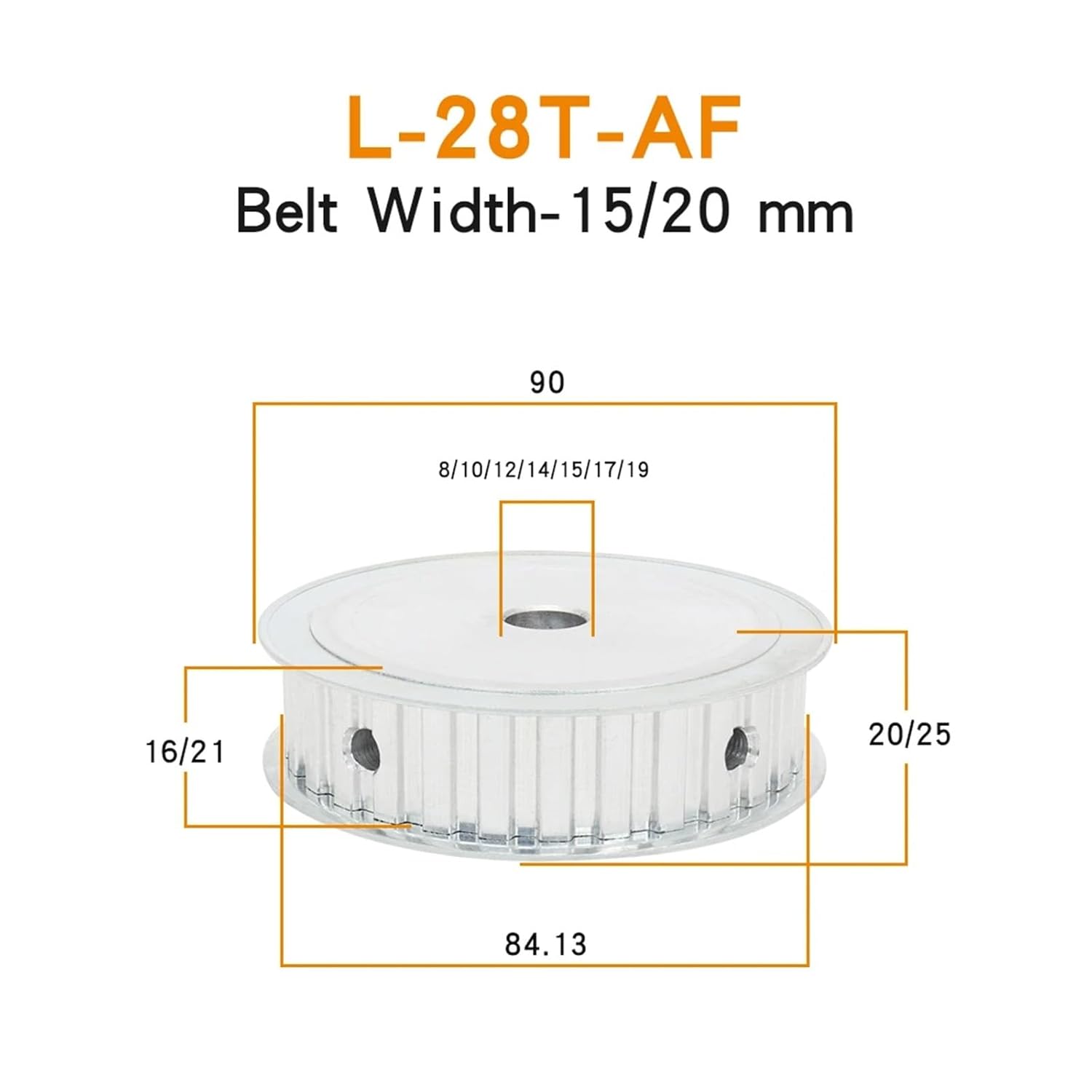 L28T Alloy Pulley Trapezoidal Teeth Pitch 9.525mm AF Shape Both Side Flat Synchronous Belt Width 15/20 Mm Bore 8-25(10 mm,1pc,20 mm)