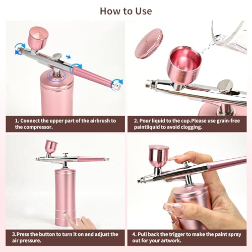 Kit de aerógrafo atualizado com compressor de ar, kit de pistola de aerógrafo portátil sem fio, esco