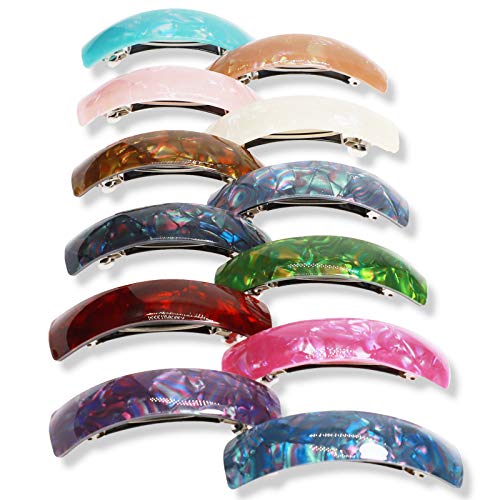 12PCS Retro Acrylic Hair Barrettes for Women LAXMTT Classic French Automatic Hair Clips Large Hair Clip for Medium and Thick Hair (Mixed Color)