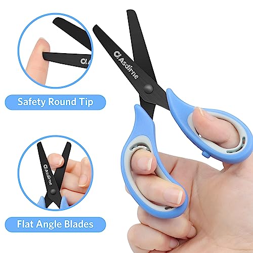Asdirne Kinderschere, Sicherheitsschere, Bastelschere mit stumpfer Spitze, Edelstahl-Klingen und weichem Griff, ideal für Zuhause und Schule, Blau, 13,5 cm