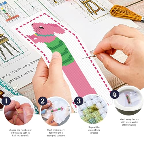 Image of FREEBLOSS 6 Set Cross Stitch Bookmark Kits Stamped Cross Stitch Kit 11CT Embroidery Kit with Instructions for Adults Beginners Creative Animals Pattern, 20x6cm /8x2.4inch