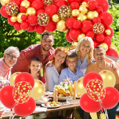Image of Red Gold Balloon Arch Garland Kit - 121PCS Red and Metallic Gold Balloon Confettie Balloons Valentines Balloons for Birthday Wedding Anniversary Graduation Christmas Party Decorations