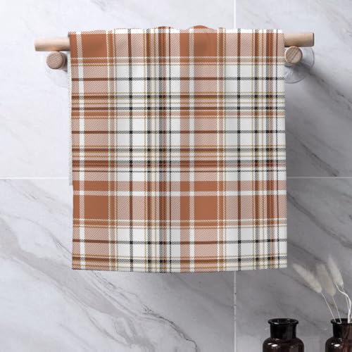 Image of Fall Burnt Orange Brown Black Buffalo Plaid Kitchen Towels Thanksgiving Autumn Decoration Dish Towels, 16x24 Inch Farmhouse Harvest Holiday Decorative Hand Towels for Kitchen Drying Set of 2