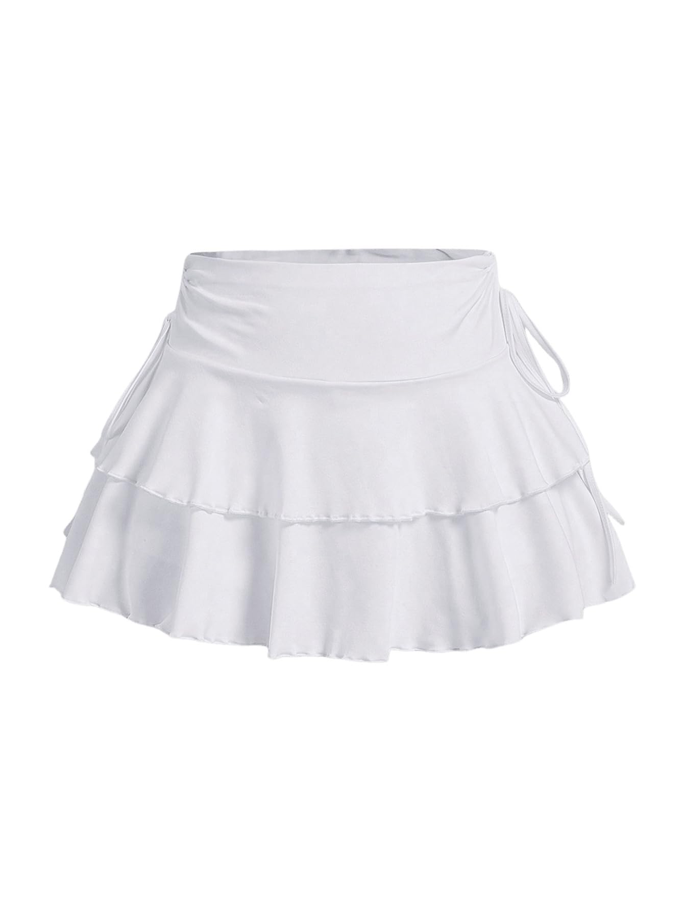 RoseSeek Women's Drawstring Bow Side Mini Skirts Tiered Layer Ruffle Elastic Waist Y2K Coquette Short Skirts