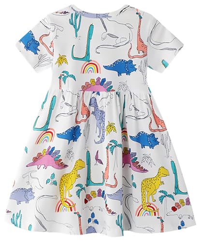 Hongshilian Toddler Girls Cotton Casual Dress Cartoon Print Short Sleeve Dress Girls Summer Sundress 2-7 Years2