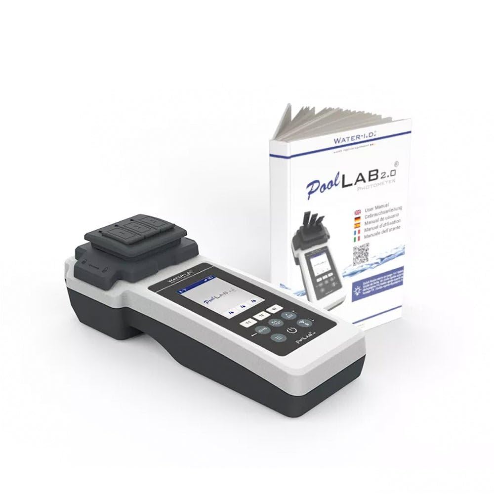PoolLAB 2.0 Fotómetro Digital para Piscina con Bluetooth y WiFi, Medidor de pH, Cloro y 24 Parámetros, Incluye Cubeta Triple y Tabletas de Prueba