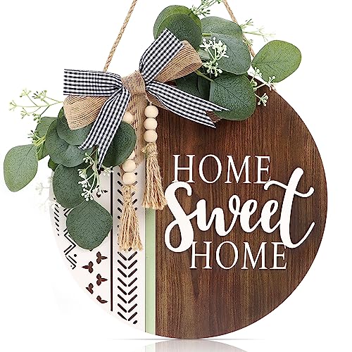 TOARTi 3D Welcome Front Door Wreath Porch Decor, Wooden Home Sweet Home Boho Outdoor Sign Hanging, Farmhouse Aztec Wall Sign Hanger with Artificial Leaves&Rustic Beads