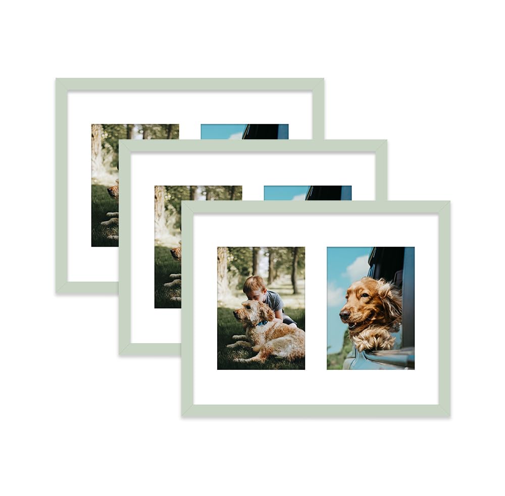 Mint Green Multi Photo Frame - Holds 2 x 7x5 Pictures, Family Collage Picture Frame for Wall Display, 14x11 Frame size, Set of 3