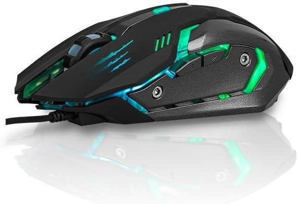 ด้านข้าง view of the ARGOM TECH Combat Gaming Mouse, showing its ergonomic shape and green illuminated accents.