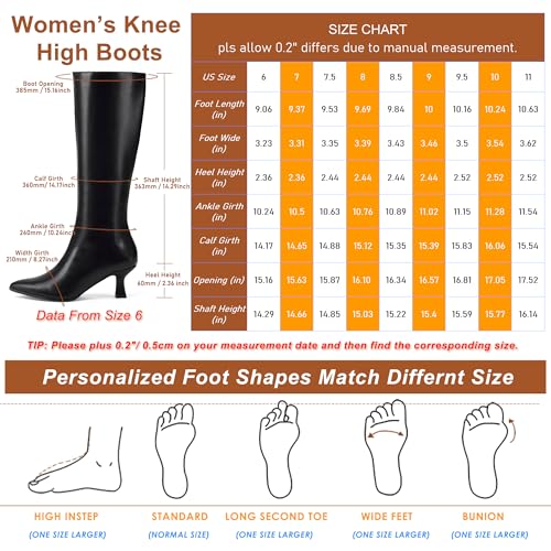 GENSHUO Knee High Boots Women Pointed Toe 2.3 Inches Kitten Heel Tall Boots Classic Fashionable Long Boots with Side Zipper Winter2