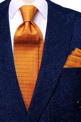 Image of Hi-Tie New Design Paisley Plaids Woven Silk Necktie Tie Handkerchief Cufflinks set