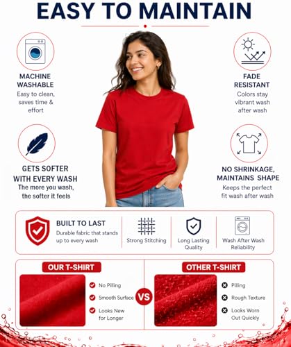 Image of Women's 100% Cotton T Shirt - Crew Neck, Short Sleeve, Regular Fit | Soft Breathable Fabric | Premium Everyday Basic Comfort Fit Tee for Casual