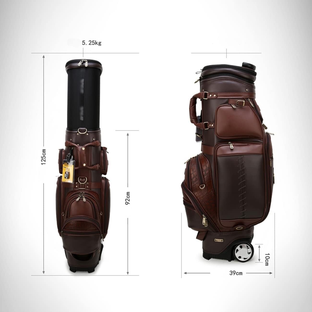 Professionelle Golftasche for den Außenbereich, hochwertige wasserdichte Golfwagentasche aus Leder mit 2 Rädern, multifunktionale Ballkappe, Golf-Standtasche, Reisetaschen for Golfschläger