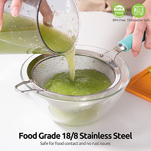 18/8 Stainless Steel Mesh Sieve: U-Taste Kitchen Metal Fine Mesh Sieve Strainer with Riveted Sturdy Silicone Handle and 30 Mesh Hole for Straining Flour Tea - Image 3