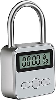 Metal Timer Lock, LCD Display Electronic Time Padlock 99 Hours Max Timing, USB Rechargeable Timer Padlock, Multi-Function Electronic Timer Lock (Silver)