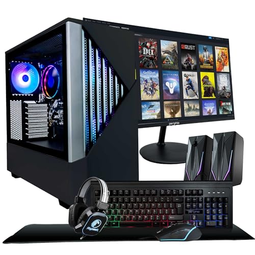 Periphio Reaper Gaming PC Computer - Complete Battlestation Bundle | AMD Ryzen 5 5600G, Radeon Vega 7 Graphics, 1TB NVMe Solid State, 16GB DDR4 RAM, Windows 11, New 24