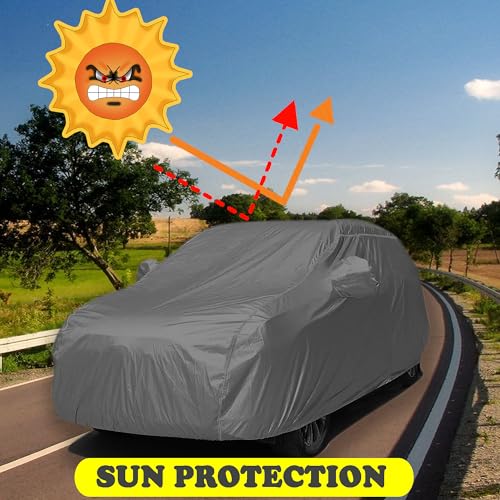 Image of BARBARIKA Waterproof Car Body Cover Compatible with Renault Duster 2025 | Waterproof, UV Resistant, Dustproof, Mirror Pockets, with Belt & Buckle - (Grey)