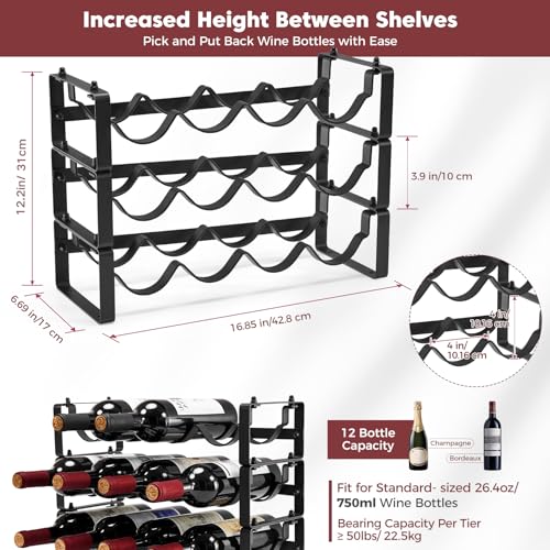 Stackable-Countertop-Wine-Rack-12-Wine-Bottles-Holder-for-Inside-Cabinet-ICOHOT-Small-Tabletop-Wine-Holder-Stand-for-Pantry-Bar-3-Tier-Angle-Adjustable-Wine-Bottle-Rack-for-Tight-Spaces