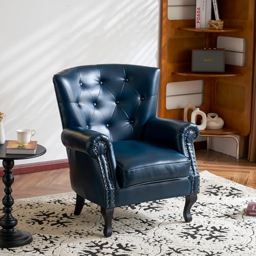 Navy PU Leather Accent Chair - Stylish & Durable - Image 3