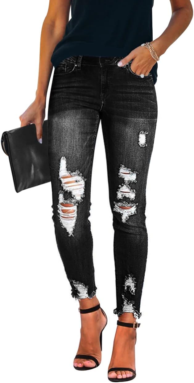 KUNMI Women's Ripped Skinny Jeans Distressed Stretchy Denim Pants
