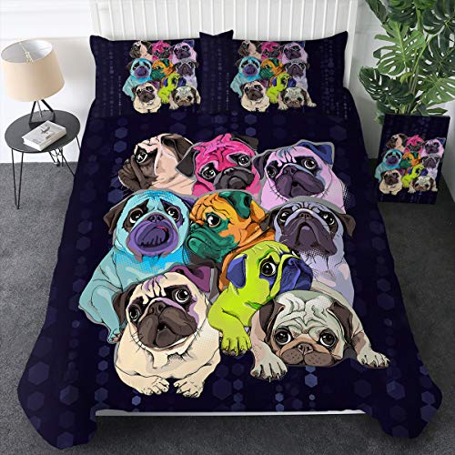 Sleepwish Bedding Duvet Cover Sets Colorful Pugs Pop Art Style Print 3 Piece Set Puppy Dog Pattern Comforter Cover With Zipper Closure And 2 Pillow Shams (King) #TOP9