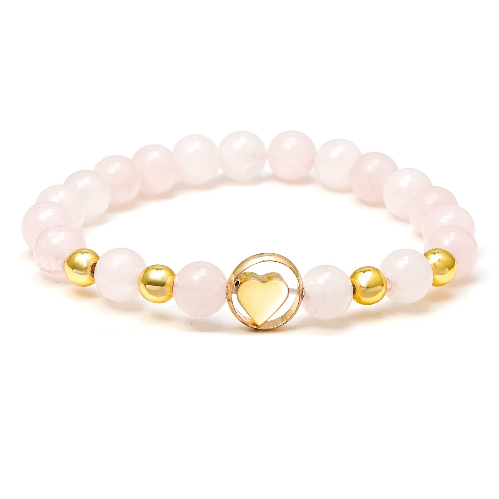 MILAKOO Natursteine Armband Damen Edelsteine mit Herz Anhänger gold Freundschaftsarmband 8mm Perlenarmband