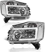 ALZIRIA Headlight Assembly Led Day Running Light Compatible with 2004-2015 Nissan Titan / 2005-2007 Armada (Chrome Housing Clear Reflector)