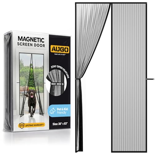 AUGO Magnetic Screen Door - Self Sealing, Heavy Duty, Hands Free Mesh Partition Keeps Bugs Out - Pet and Kid Friendly - Patent Pending Keep Open Feature - 38 Inch x 83 Inch