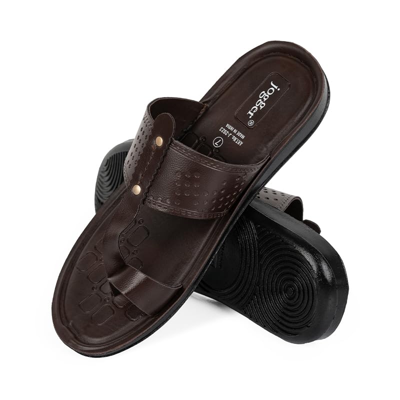 Image of Jogger Men's Toe Loop Casual Sandals Slip-On T-Strap Open Footwear with Cushioned Footbed Anti-Slip Sole Black (Brown, UK Footwear Size System, Adult, Men, Numeric, Medium, 9)