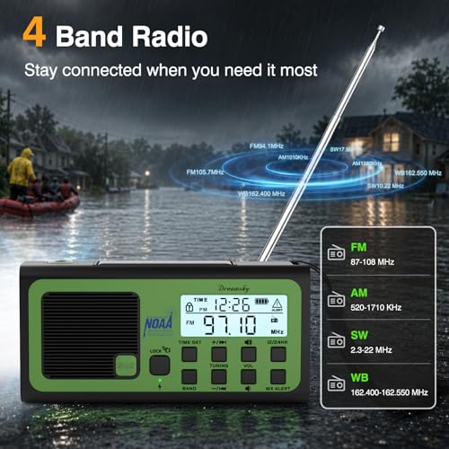Image of DreamSky Hand Crank Emergency Weather Radio NOAA Alert with Solar Powered | Portable Radio AM FM SW, 18500mWh Rechargeable Battery Operated, Loud SOS Alarm, Flashlight & Reading Lamp, USB Port