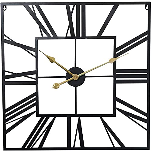 EIERFSKIOT Large Wall Clocks Wall Clocks for Living Room Decor 60CM Large Wall Clock, Metal Square Vintage Silent Decoration Chic Wall Clock for Home, Living Room, Office(Color:Black)
