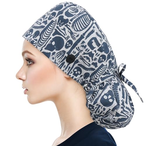 Image of QBA Adjustable Working Cap with Button, Satin-Lined Hat, Cotton Working Hat Sweatband, Elastic Tie Back Hats Unisex