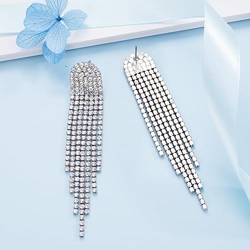 Selovo Clear Austrian Crystal Chandelier Tassel Long Big Statement Chain Dangle Drop Earrings Silver Tone #TOP3