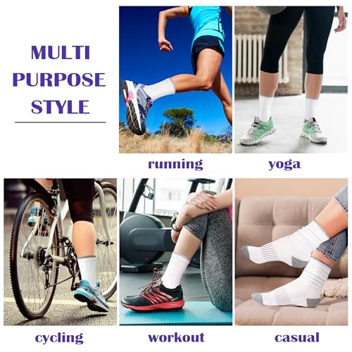 Image of Gonii Women Socks Hiking Running Thick Cushion Athletic Crew Socks 5-Pair | Breathable material, Arch support, Mid calf long length, Anti-blister, Elastic cuff for sport, Tennis, Cycling and casual