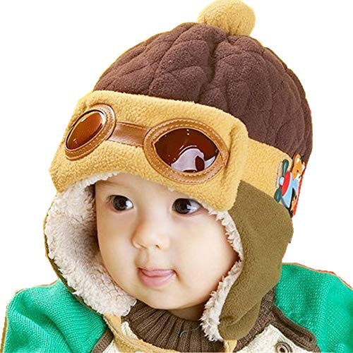 Winter Warm Pilot Aviator hat for Baby Kids Children Cute Beanie Cap with pom Ear Flaps Glasses Brown Winter Warm Pilot Aviator hat for Baby Kids Children Cute Beanie Cap with pom Ear Flaps Glasses Brown