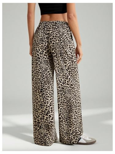 Women's Y2K Leopard Baggy Pants Cheetah Wide Leg Track Pants Drawstring Waist Long Trousers with Pocket Streetwear2