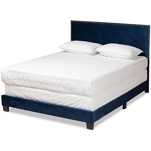 Baxton Studio Tamira Modern and Contemporary Glam Navy Blue Velvet Fabric Upholstered Queen Size Panel Bed