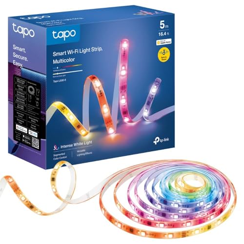 Tapo L930-5 Wi-Fi LED Strip Light 5m, Zonal Colour Control Led Lights for TV Bedroom, Music Sync, Hands-Free Voice Control with Alexa Google Apple HomeKit, PU Coating, Easy Setup