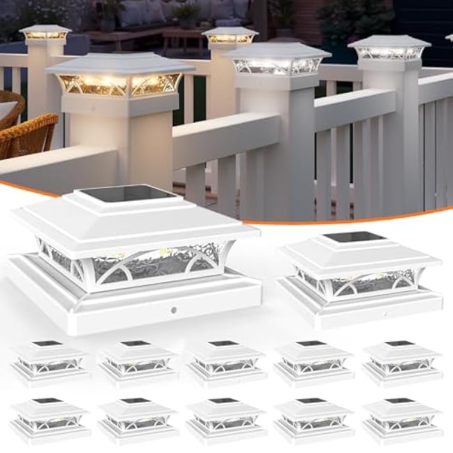 APONUO Solar Post Cap Lights Solar Fence Post Lights White for 4x4 6x6 Wood 4x4 5x5 Vinyl Posts