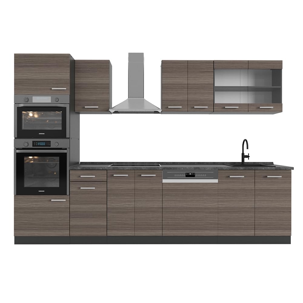 Vicco Cucina componibile R-Line, Grigio nobile, 300 cm con armadio alto, PL Antracite, adatto per combinazioni ed espansioni personalizzate