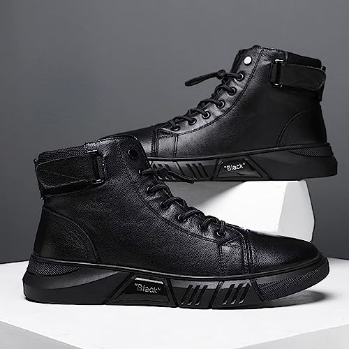 Men's Chelsea Fashion Casual Black High Top Leather Boots, Non-Slip Shock Absorbing Business Boots For Men4