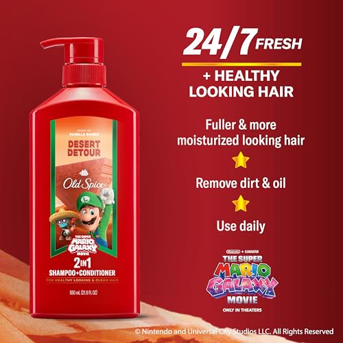 Image of Old Spice Mens 2-in-1 Shampoo and Conditioner, Desert Detour, x The Super Mario Galaxy Movie, 21.9 fl oz