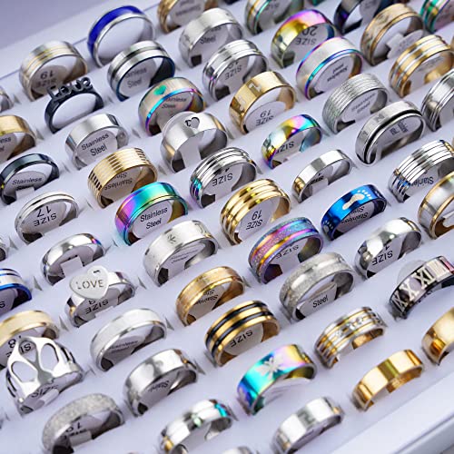 100pcs/lot Fashion Stainless Steel Stripe Heart Love Rings Jewelry For Women Men Mix Style Party Gifts With Box Wholesale (Mix Size 7-12)4