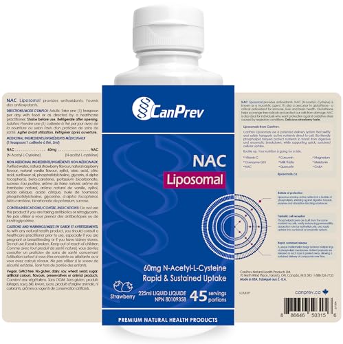 CanPrev - Liposomal NAC Supplement N-Acetyl Cysteine, Strawberry Flavor 225ml Liquid 45-Servings - Brain, Liver and Respiratory Health, Clear Mucus from Lung & Antioxidant Support - Vegan & Non-GMO - Image 3