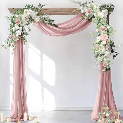 Image of Socomi Wedding Arch Draping Fabric 1 Panel 29 inch x 19Ft Dusty Rose Sheer Chiffon Curtain Drapes 6 Yards for Wedding Ceremony Birthday Party Decoration