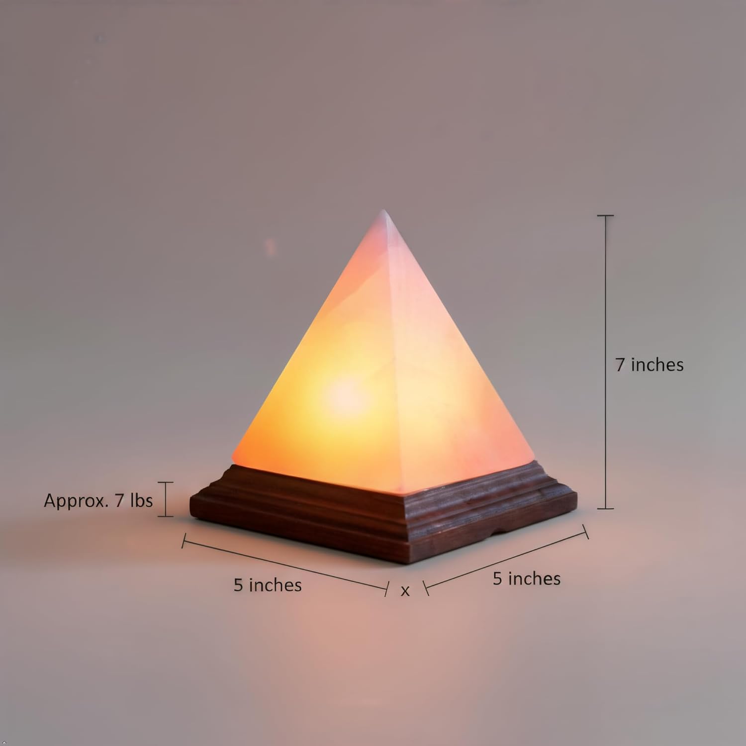 Himalayan Pink Salt Pyramid Lamp 7 Inch Tall with Dimmer Switch, Handcrafted Natural Crystal Salt Lamp, Warm Yellow Glow Night Light for Bedroom, Office & Home Decor Gift