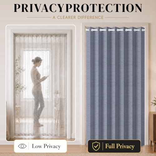 Image of AJAZZ Blackout Accordion Door Curtain with Curtain Rods 39-52 in Length, Invisible Magnetic Door Curtain for Bedroom Living Room Doorway Curtains Set, 1 Panel, W55 x L80 inch, Dark Blue