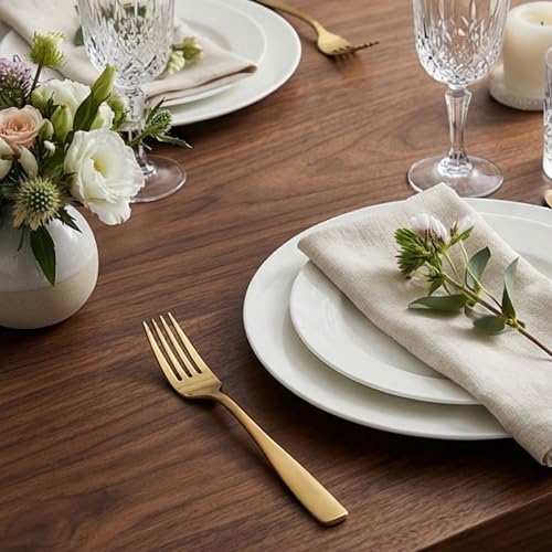 Image of 7.7 inch Aurum Gold Dinner Forks Set of 4 - Food-Grade 18 /8 Stainless Steel Silverware, Durable Mirror Polished Metal Forks, Dishwasher Safe, Perfect for Home, Restaurant, and Gifting